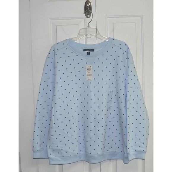 Karen Scott Plus Size Simple Dot Fleece Sweatshirt in Nantucket Breeze 1X $22 - Picture 2 of 4